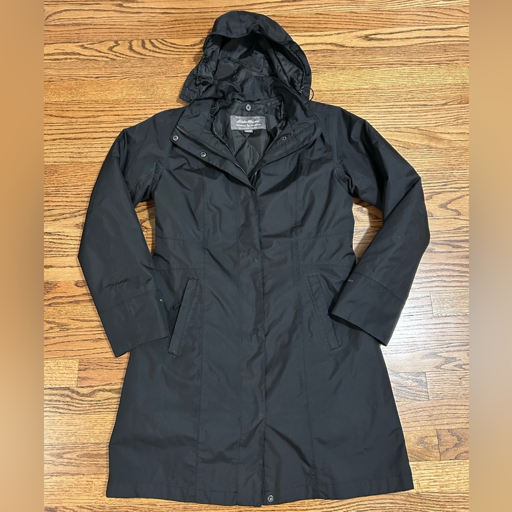 Eddie Bauer Black Hooded Trench Coat